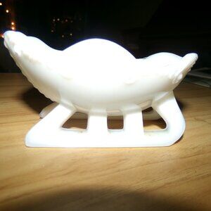 antique milk glass sleigh dish.